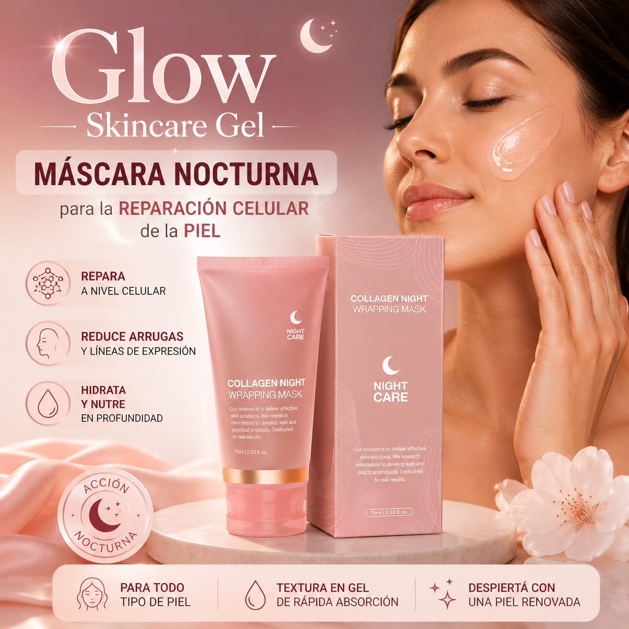 Glow Skincare Gel - Máscara Nocturna para la Reparación Celular de la Piel